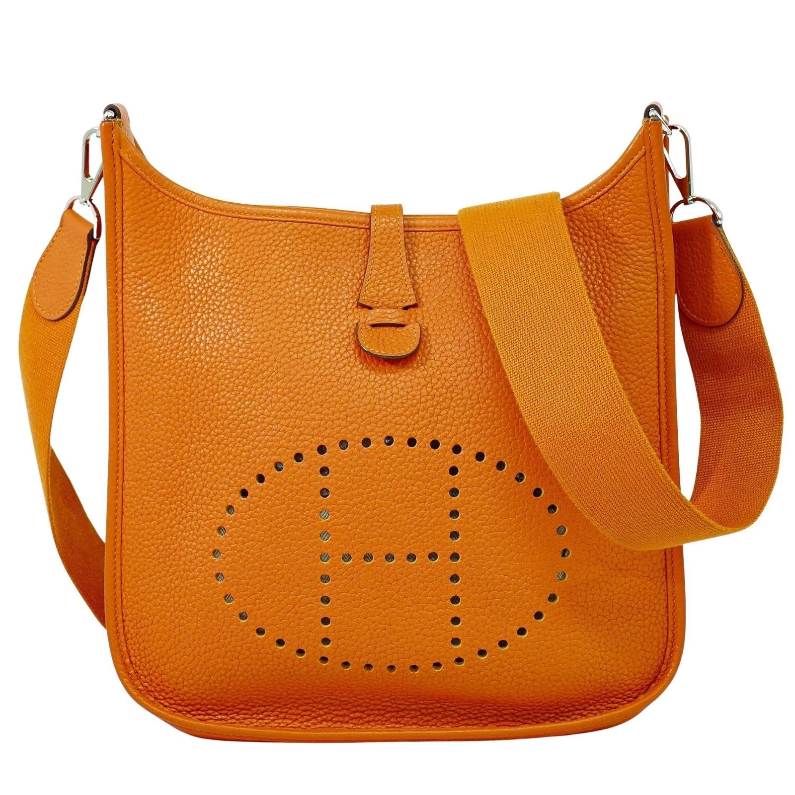 Hermes Evelyne Bag Gen Iii Clemence Orange Leather Handbag (Authentic  )