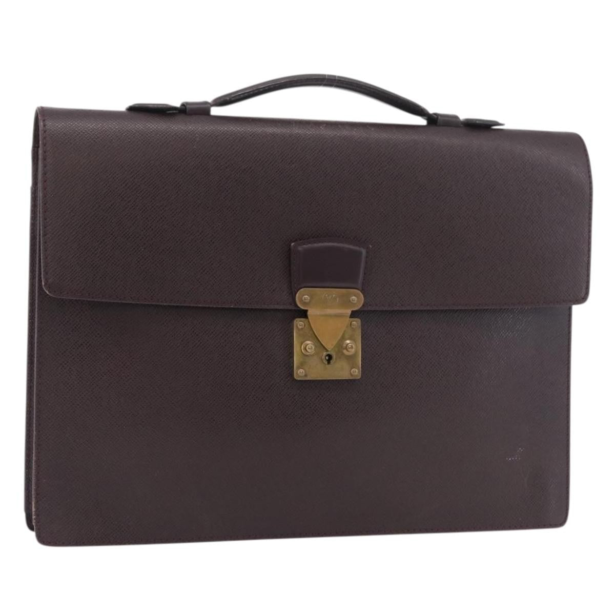 Louis Vuitton Serviette Kourad Briefcase Taiga Leather Burgundy Leather Briefcase Bag ( )
