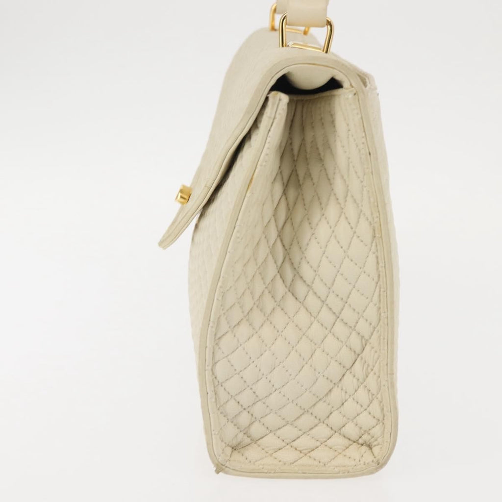 Bally Vintage Handbag Quilted Leather Beige Leather Handbag (Authentic  )