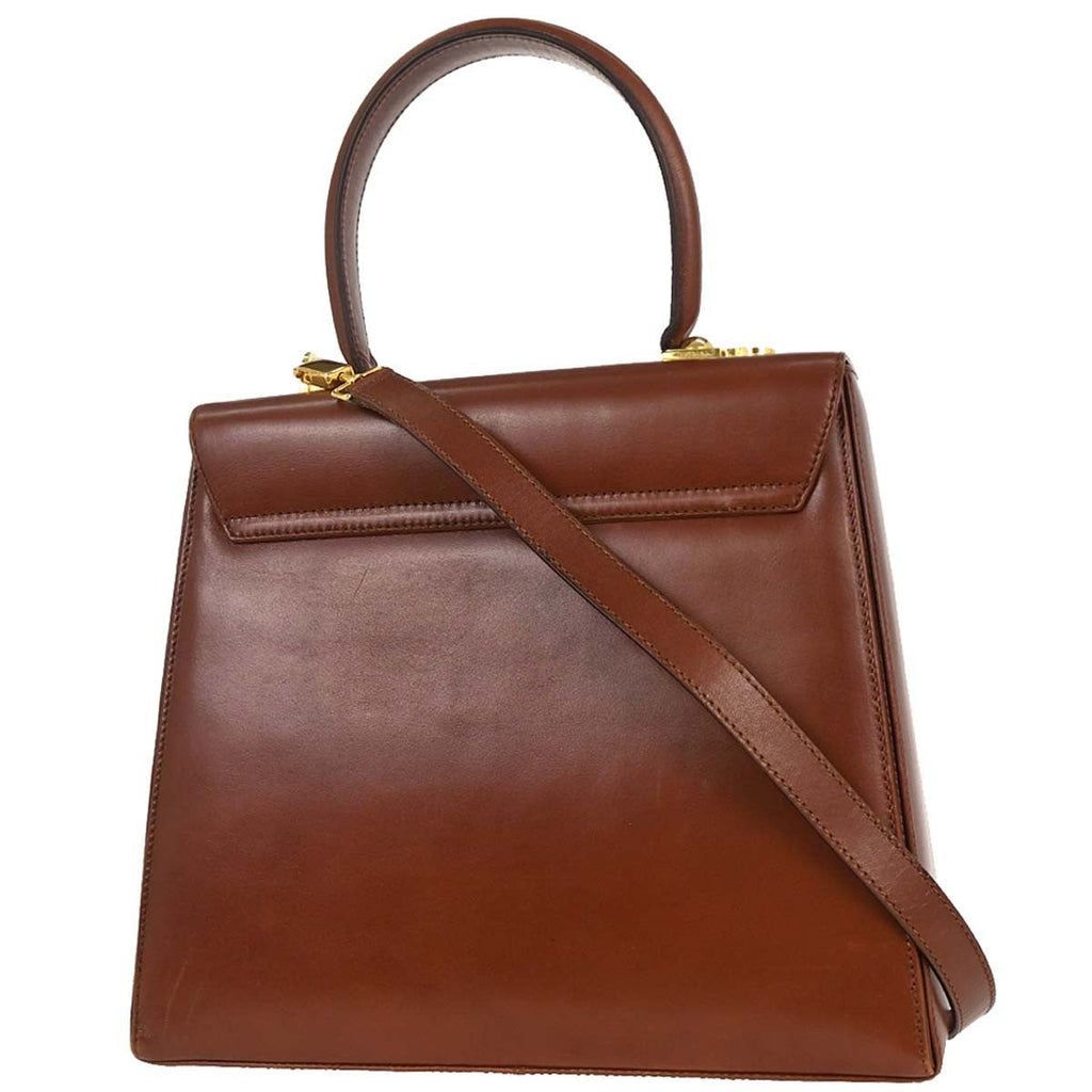 Salvatore Ferragamo Gancini Convertible Top Handle Bag Leather Brown Leather Handbag (Authentic  )