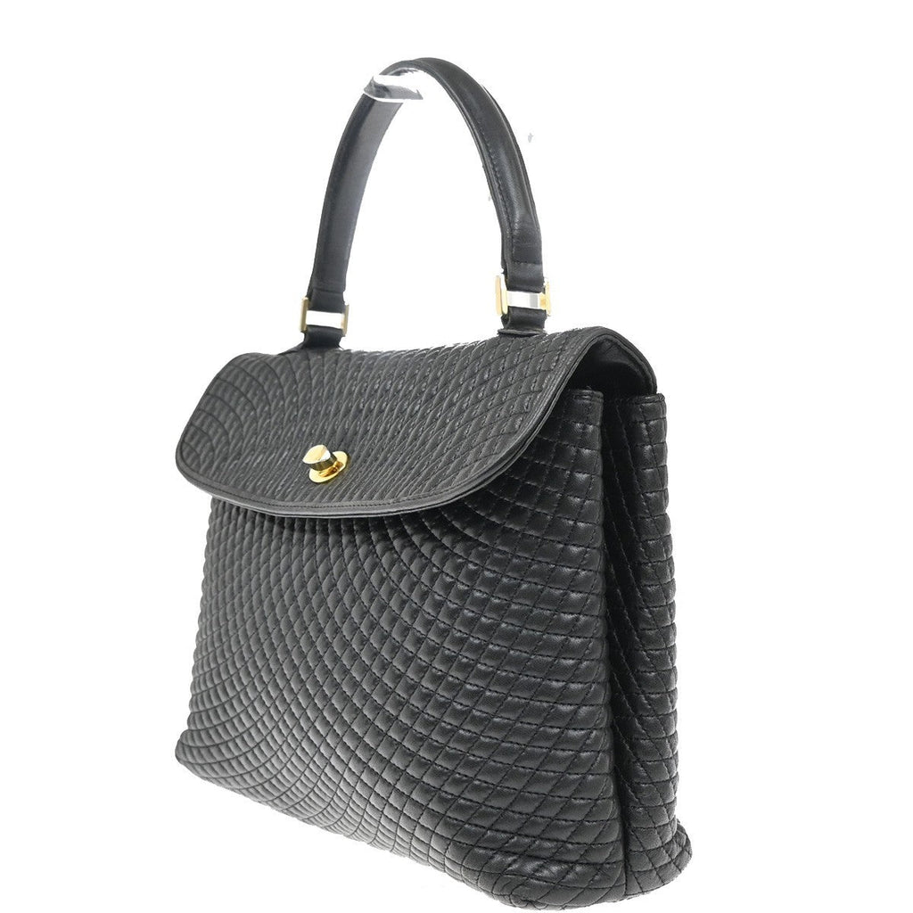 Bally Vintage Handbag Quilted Leather Black Leather Handbag (Authentic  )