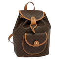 Celine Vintage Macadam Backpack Canvas And Leather Brown Pvc Backpack Bag (Authentic  )
