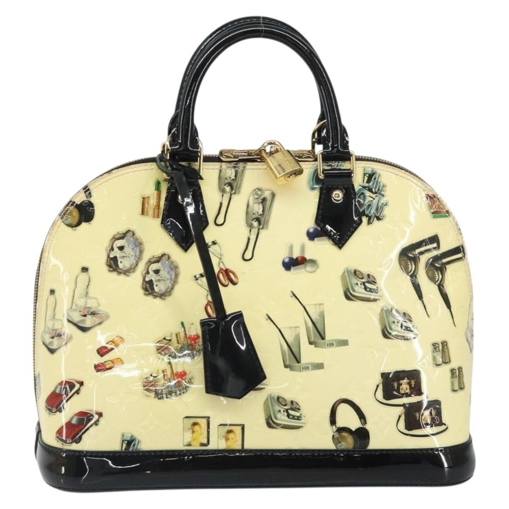 Louis Vuitton Alma Handbag Limited Edition Stickers Monogram Vernis White Patent_Leather Handbag (Authentic  )