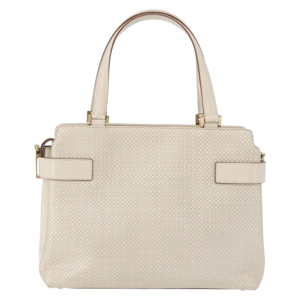 Salvatore Ferragamo Double Gancini Side Buckle Tote Leather Beige Leather Handbag (Authentic  )