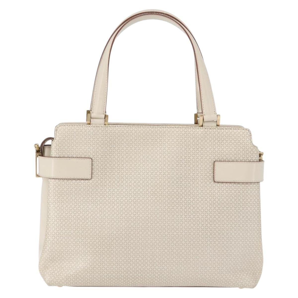 Salvatore Ferragamo Double Gancini Side Buckle Tote Leather Beige Leather Handbag (Authentic  )