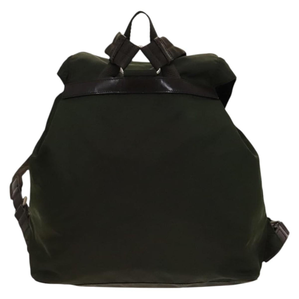 Prada Vela Double Front Pocket Backpack Tessuto With Saffiano Leather Khaki Nylon Backpack Bag (Authentic  )
