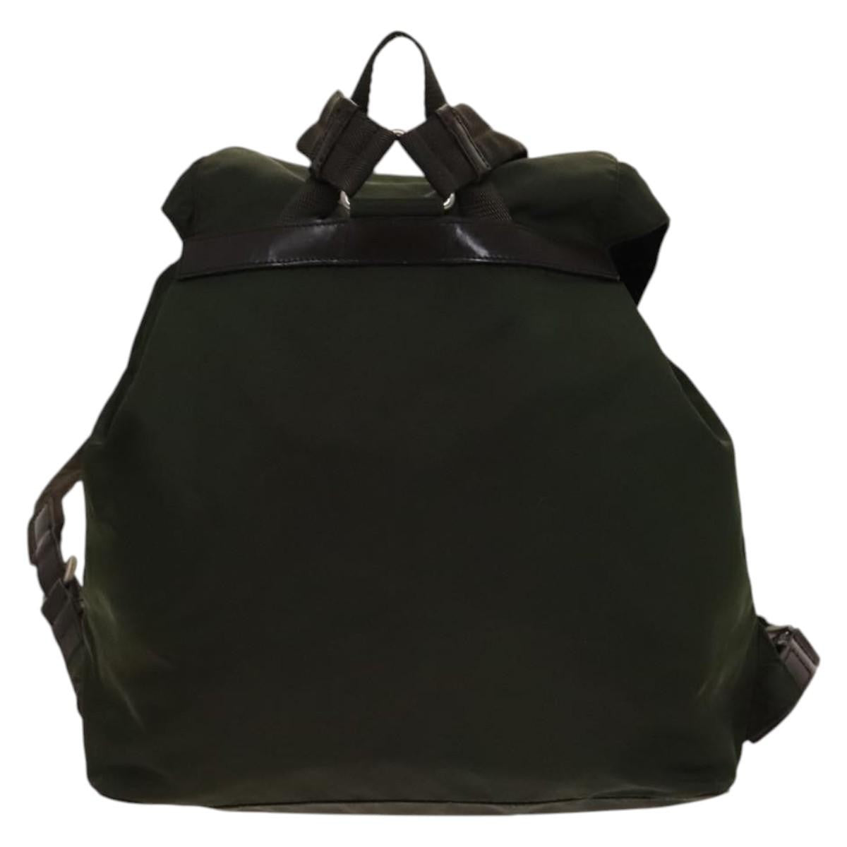 Prada Vela Double Front Pocket Backpack Tessuto With Saffiano Leather Khaki Nylon Backpack Bag (Authentic  )