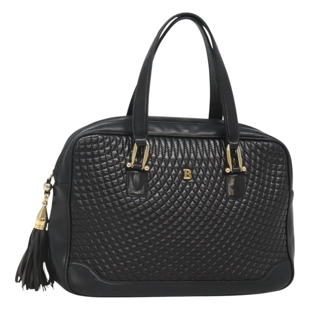 Bally Vintage Handbag Quilted Leather Black Leather Handbag ( )