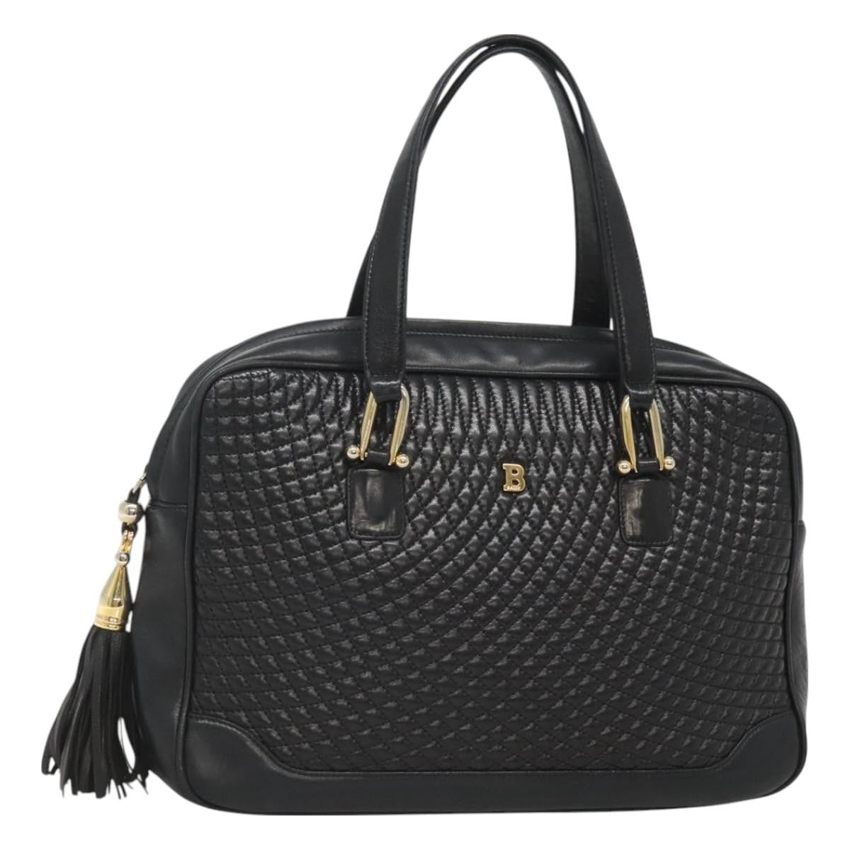 Bally Vintage Handbag Quilted Leather Black Leather Handbag ( )