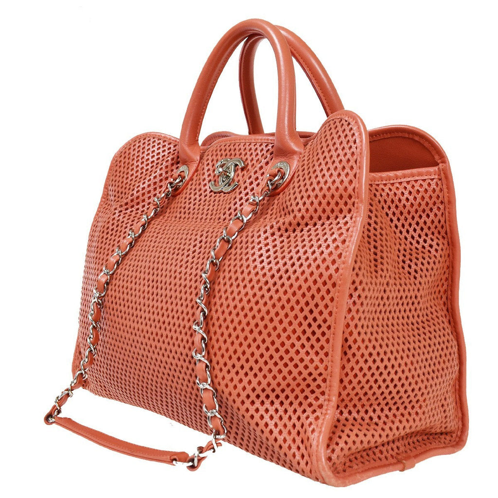 Chanel French Riviera Tote Quilted Caviar Pink Leather Handbag (Authentic  )