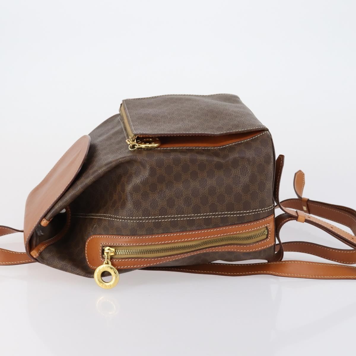 Celine Vintage Macadam Backpack Canvas And Leather Brown Canvas Backpack Bag (Authentic  )