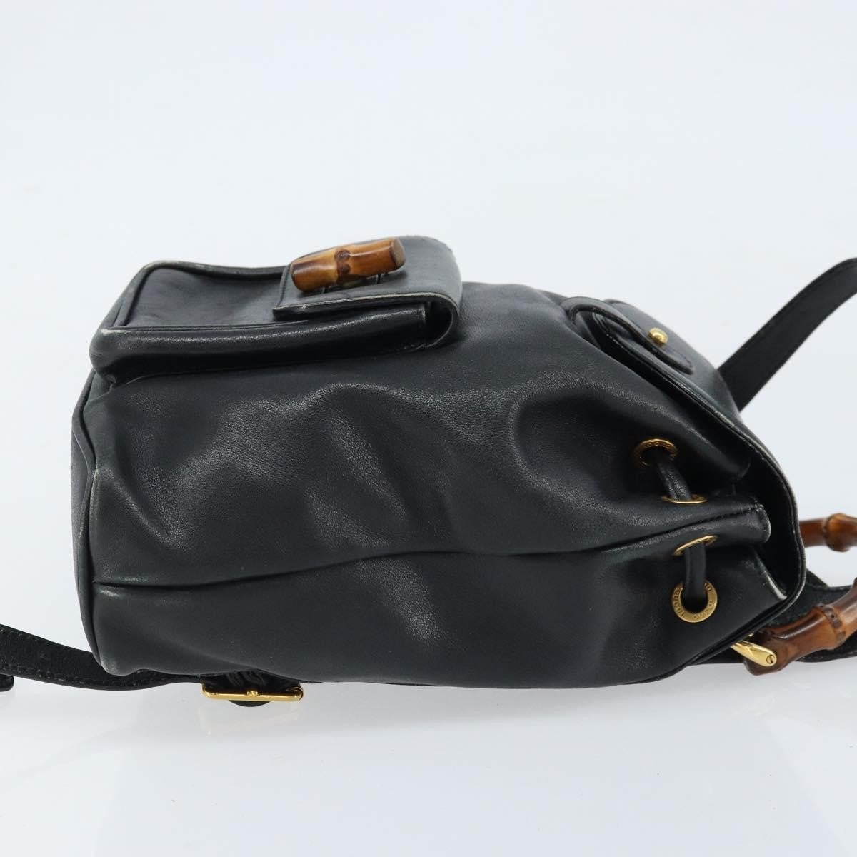 Gucci Vintage Bamboo Backpack Leather Black Leather Backpack Bag (Authentic  )
