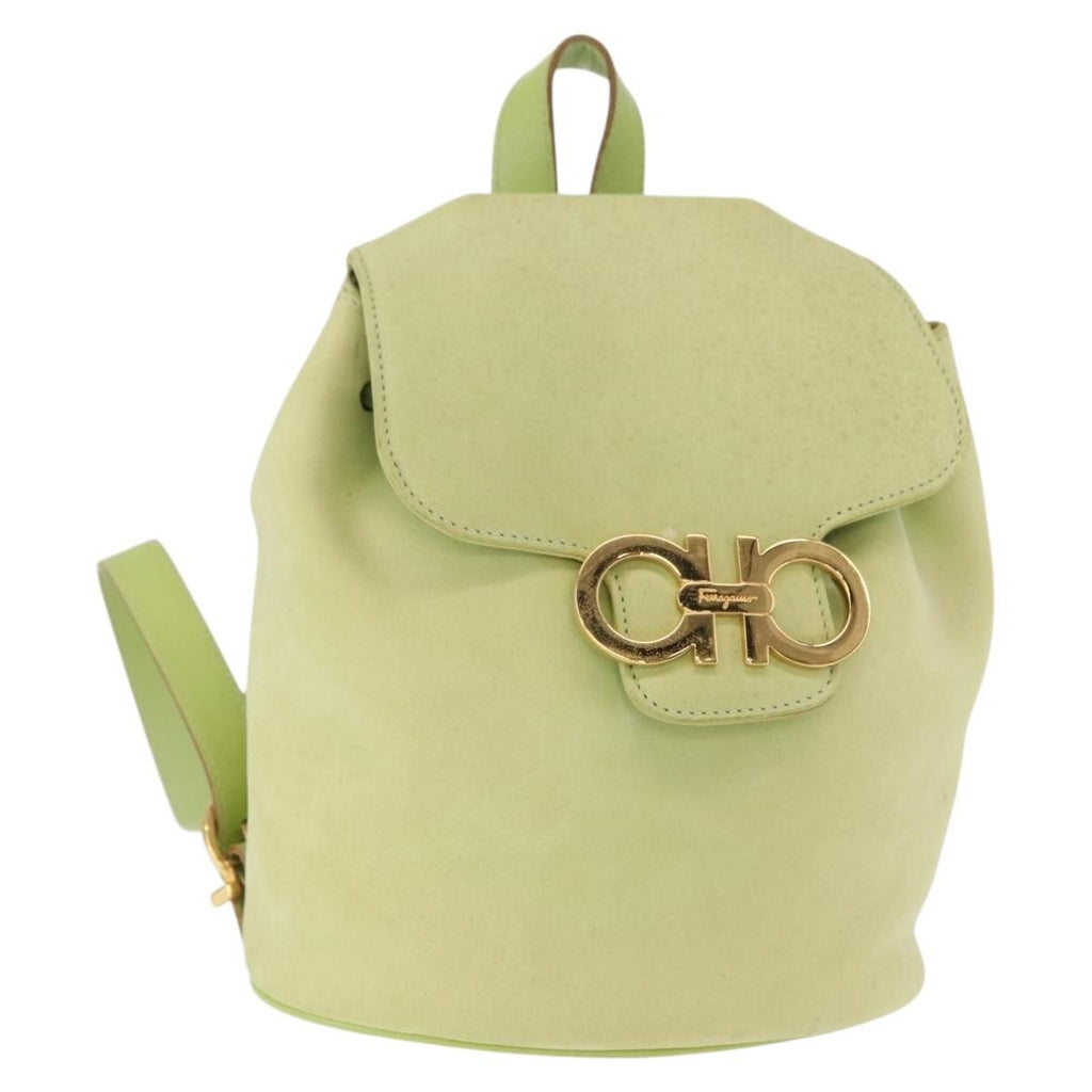 Salvatore Ferragamo Gancini Backpack Suede Green Suede Backpack Bag (Authentic  )