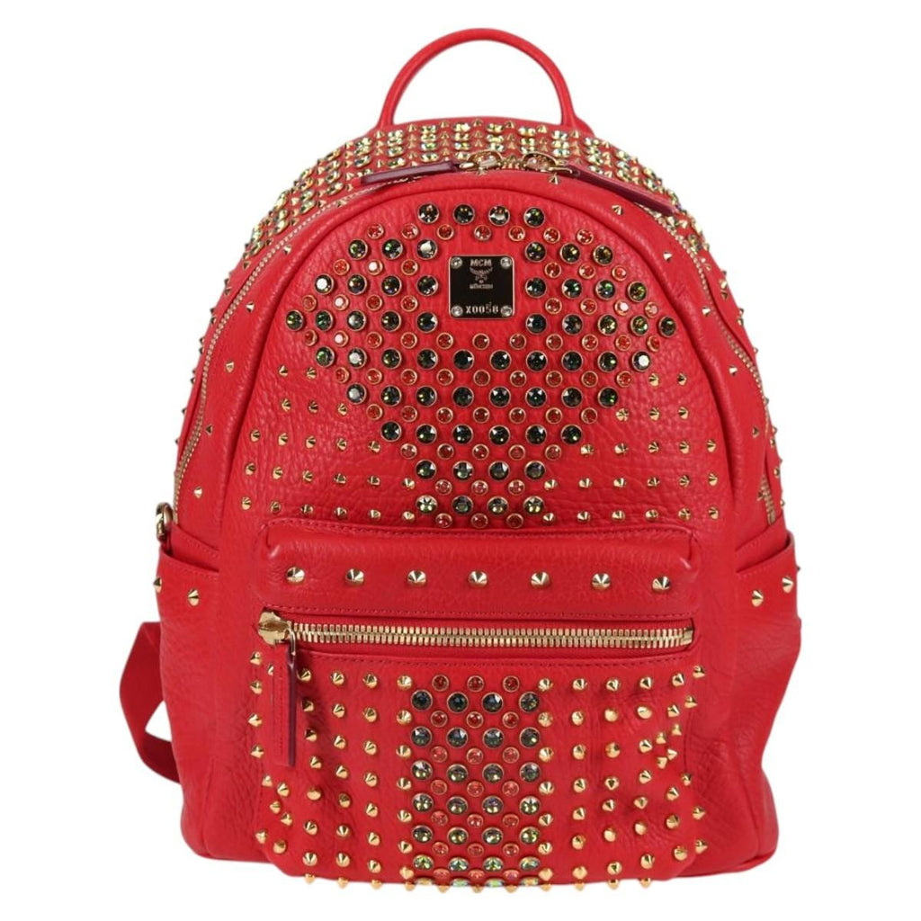 MCM Vintage Vicetos Backpack Leather Red Leather Backpack Bag (Authentic  )