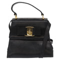 Salvatore Ferragamo Vintage Vara Bow Top Handle Bag Leather Black Leather Handbag (Authentic  )
