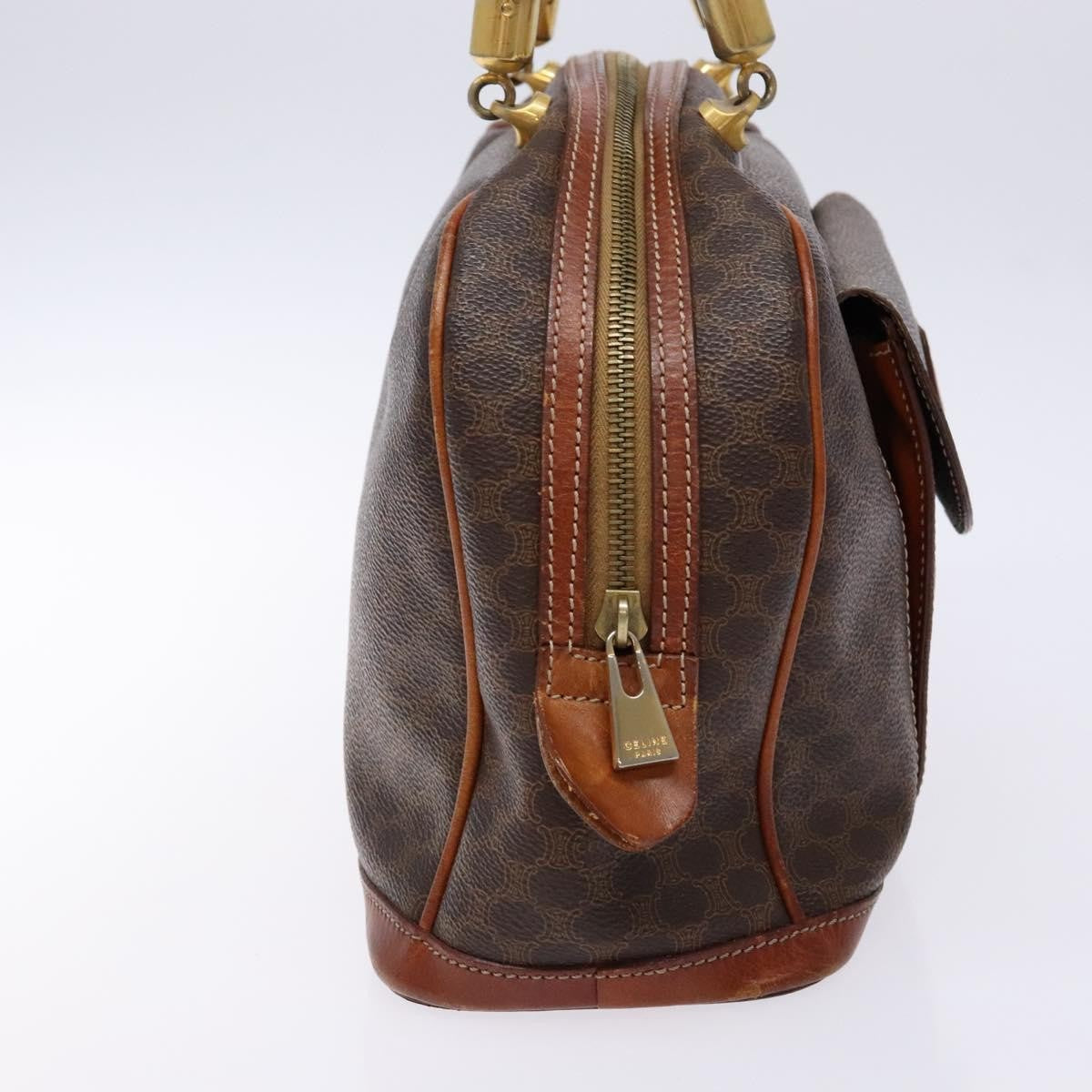 Celine Macadam Handbag Macadam With Leather Brown Canvas Handbag (Authentic  )