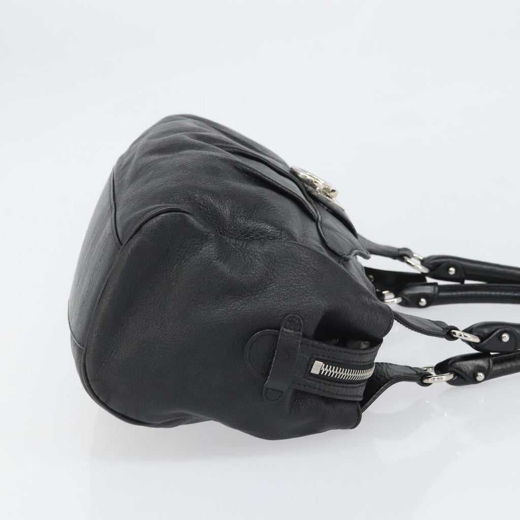 Salvatore Ferragamo Gancini Handbag Leather Black Leather Handbag (Authentic  )