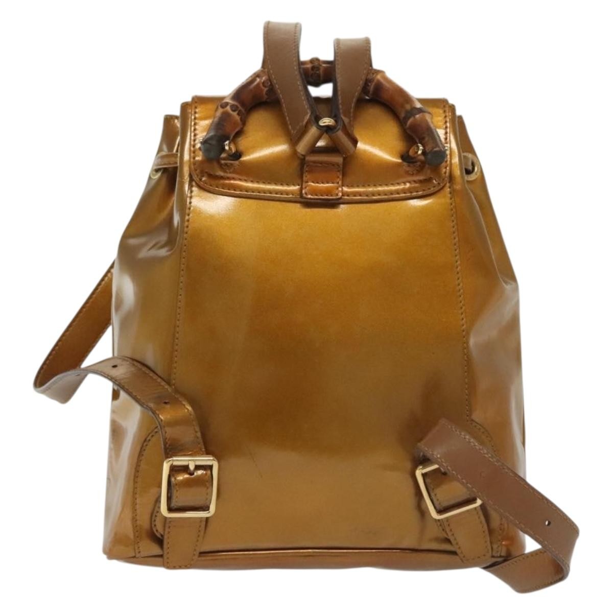 Gucci Vintage Bamboo Backpack Patent Gold Patent_Leather Bag (Authentic  )