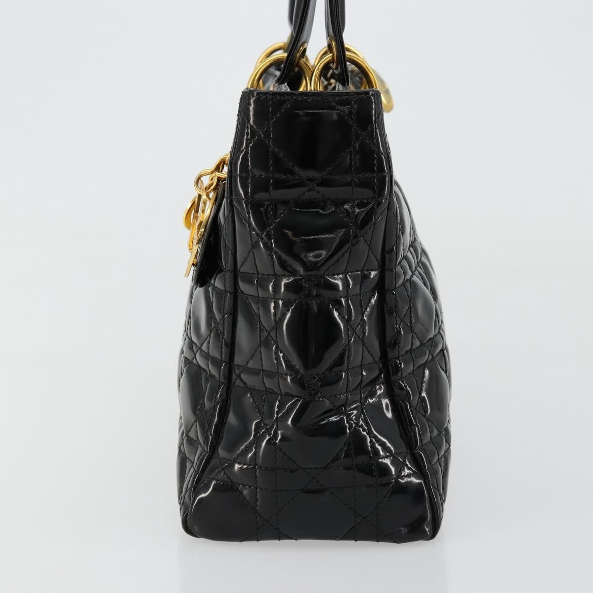 Christian Dior Vintage Lady Dior Bag Cannage Quilt Patent Black Patent_Leather Handbag ( )