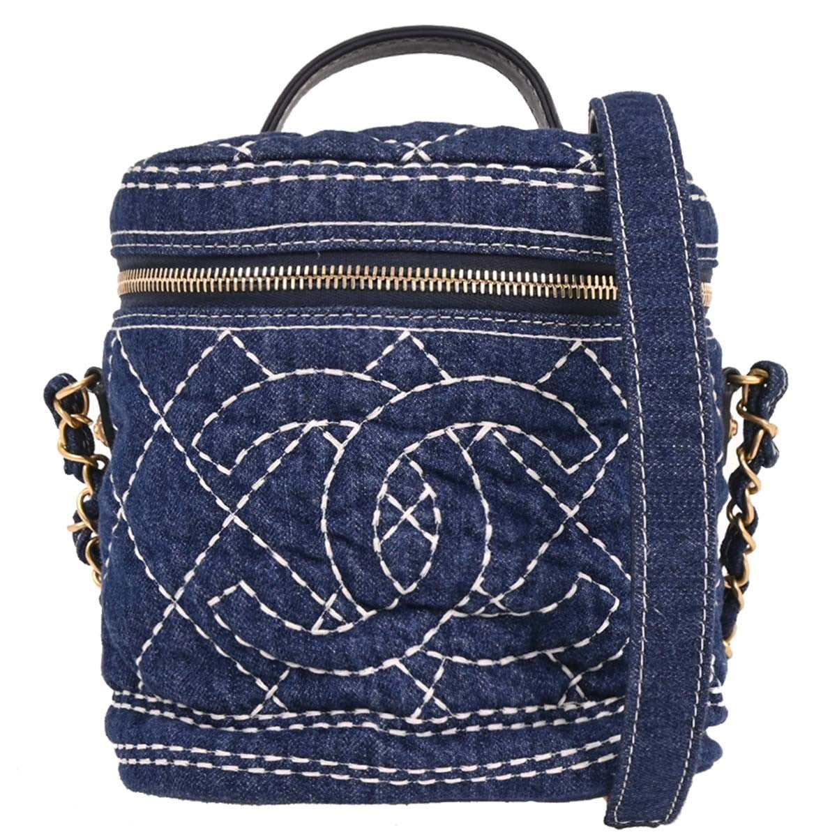 Chanel Vanity Case Quilted Denim Blue Denim_Jeans Handbag (Authentic  )