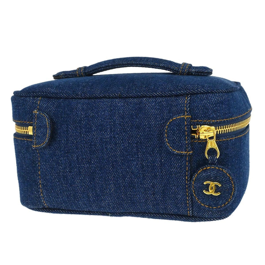 Chanel Vintage Timeless Cosmetic Case Denim Blue Denim_Jeans Handbag (Authentic  )
