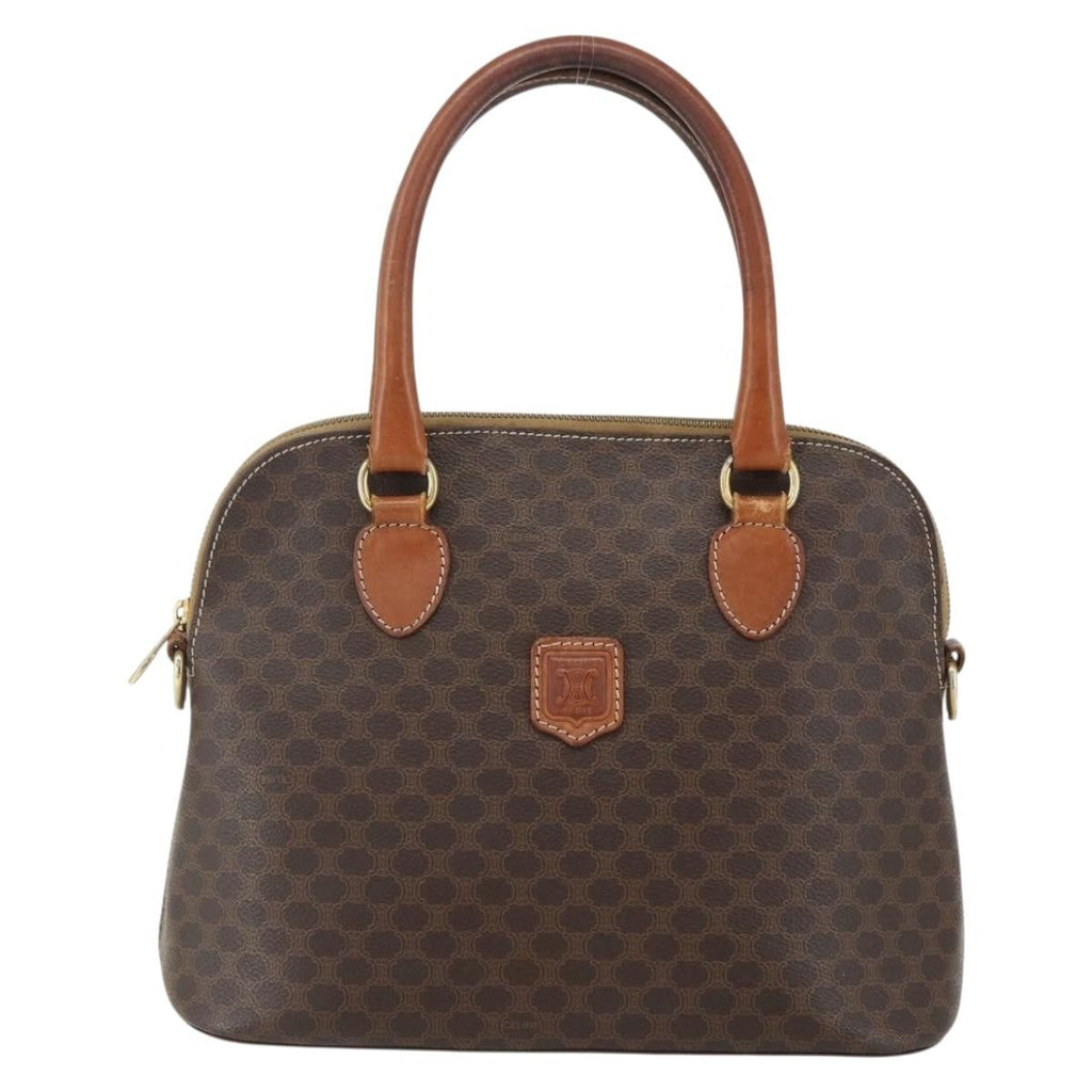 Celine Vintage Macadam Handbag Canvas And Leather Brown Canvas Handbag (Authentic  )