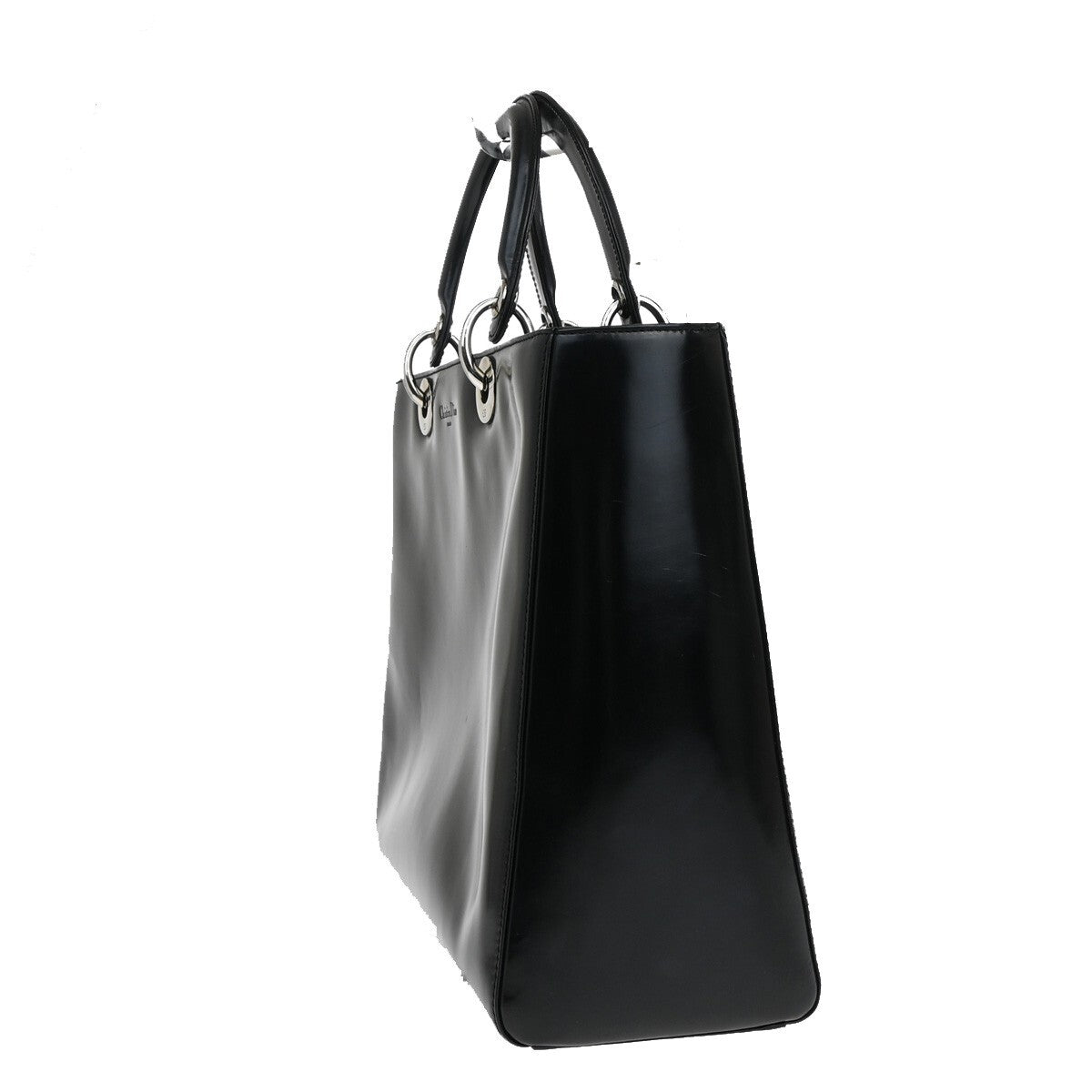 Christian Dior Vintage Lady Dior Patent Patent Leather Black Patent_Leather Tote Bag Bag (Authentic  )