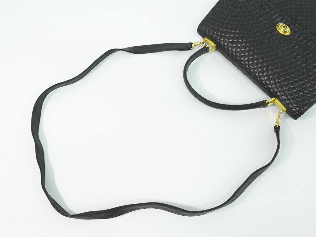 Bally Vintage Handbag Quilted Leather Black Leather Handbag (Authentic  )
