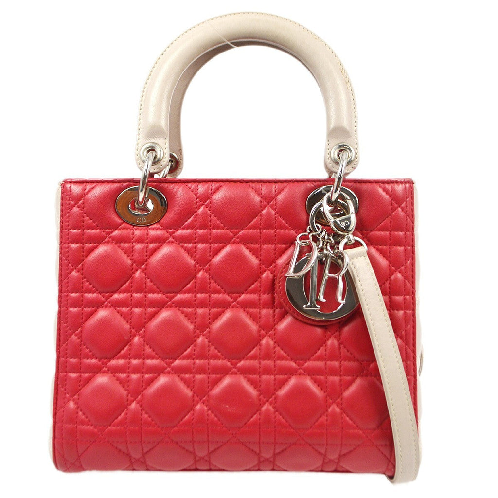 Christian Dior Bicolor Lady Dior Bag Cannage Quilt Lambskin Pink Leather Handbag (Authentic  )