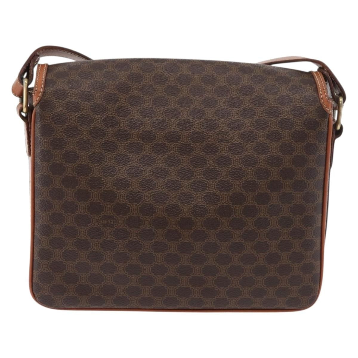 Celine Vintage Macadam Shoulder Bag Canvas And Leather Brown Canvas Handbag (Authentic  )