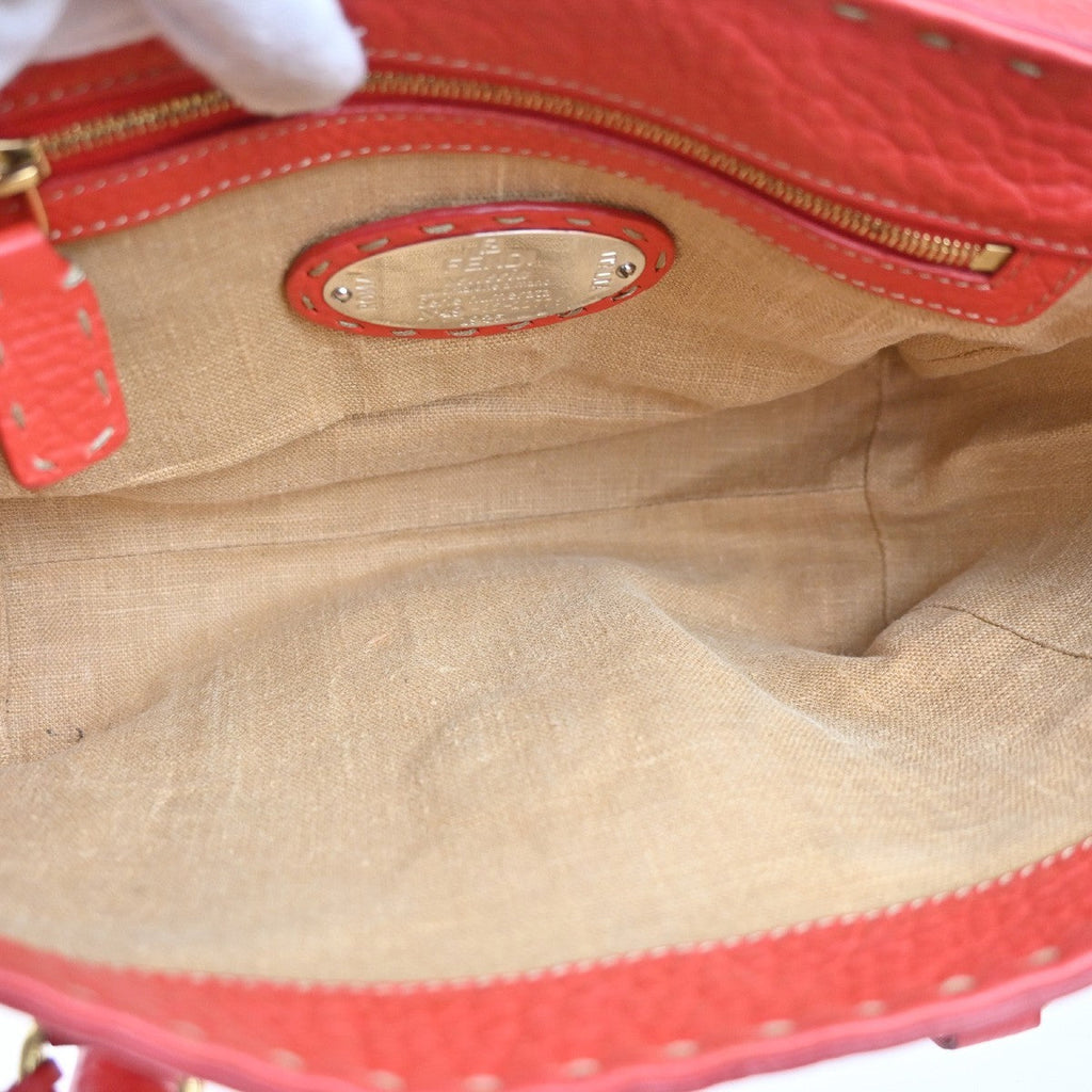 Fendi Selleria Linda Satchel Pebbled Leather Red Leather Handbag (Authentic  )