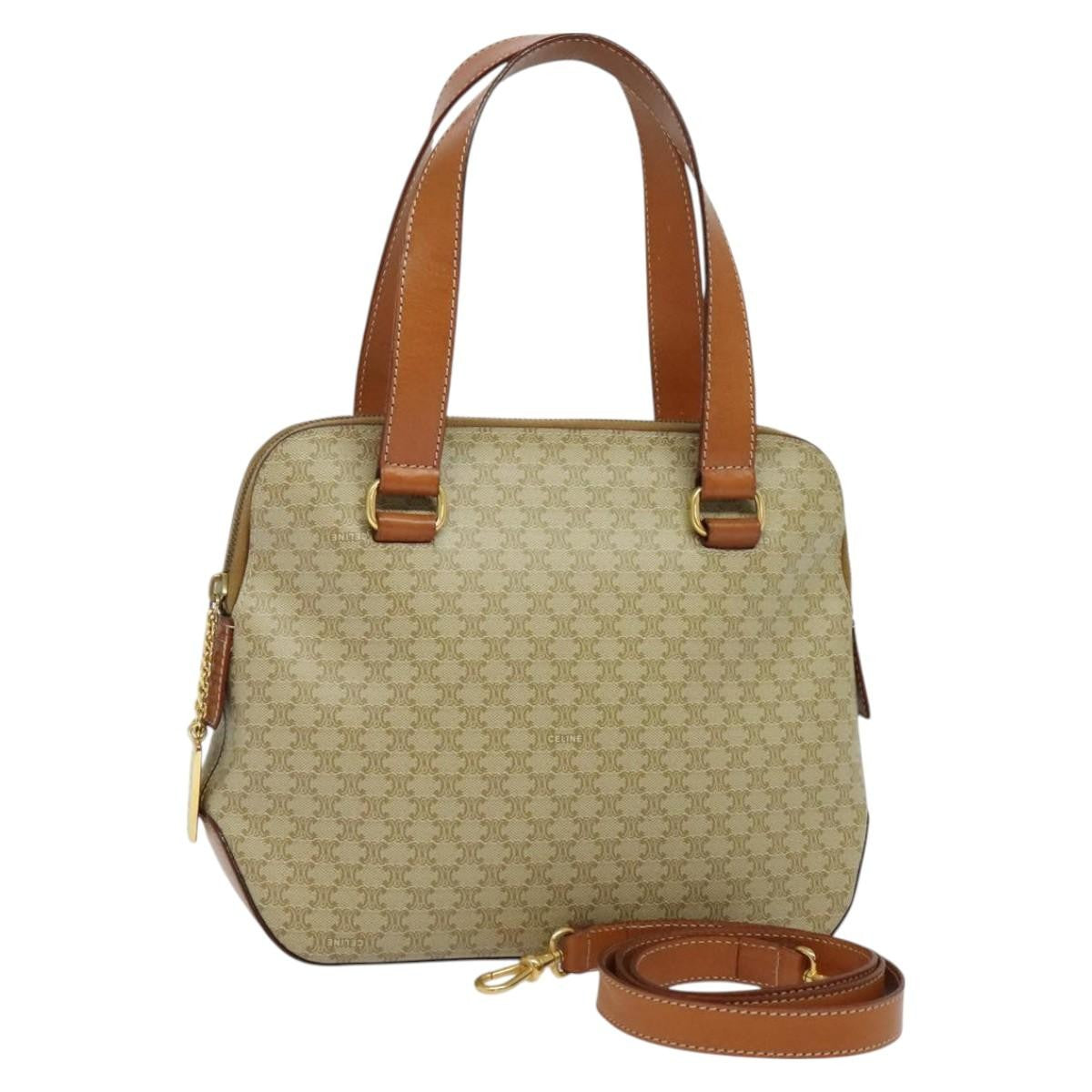 Celine Vintage Macadam Handbag Canvas Beige Canvas Handbag (Authentic  )