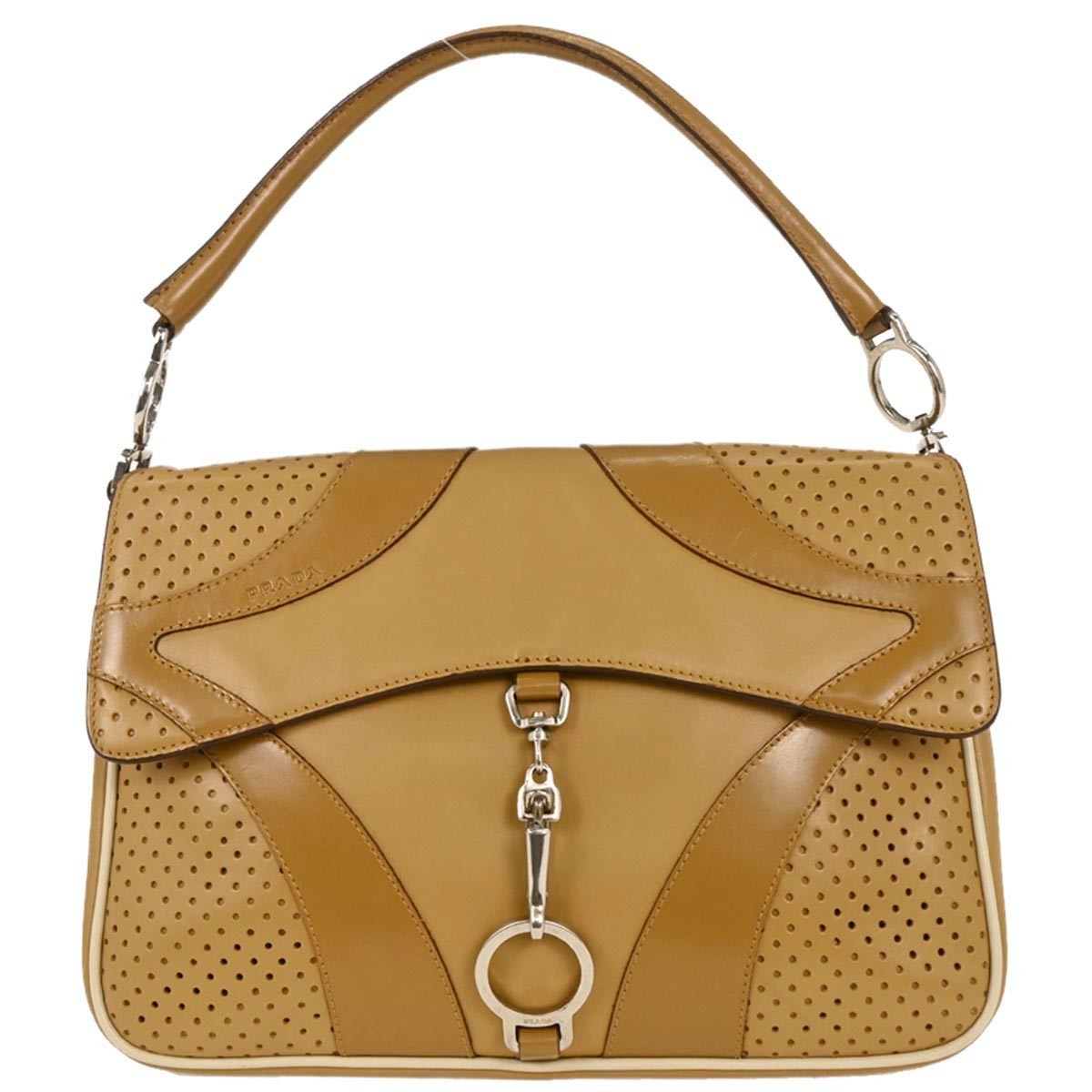 Prada Vitello Drive Handbag Leather Brown Leather Handbag (Authentic  )