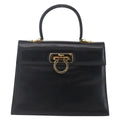 Salvatore Ferragamo Gancini Handbag Leather Black Leather Handbag (Authentic  )