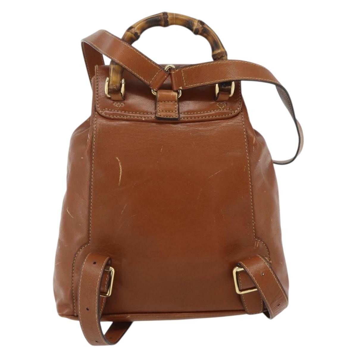 Gucci Vintage Bamboo Backpack Leather Brown Leather Backpack Bag (Authentic  )