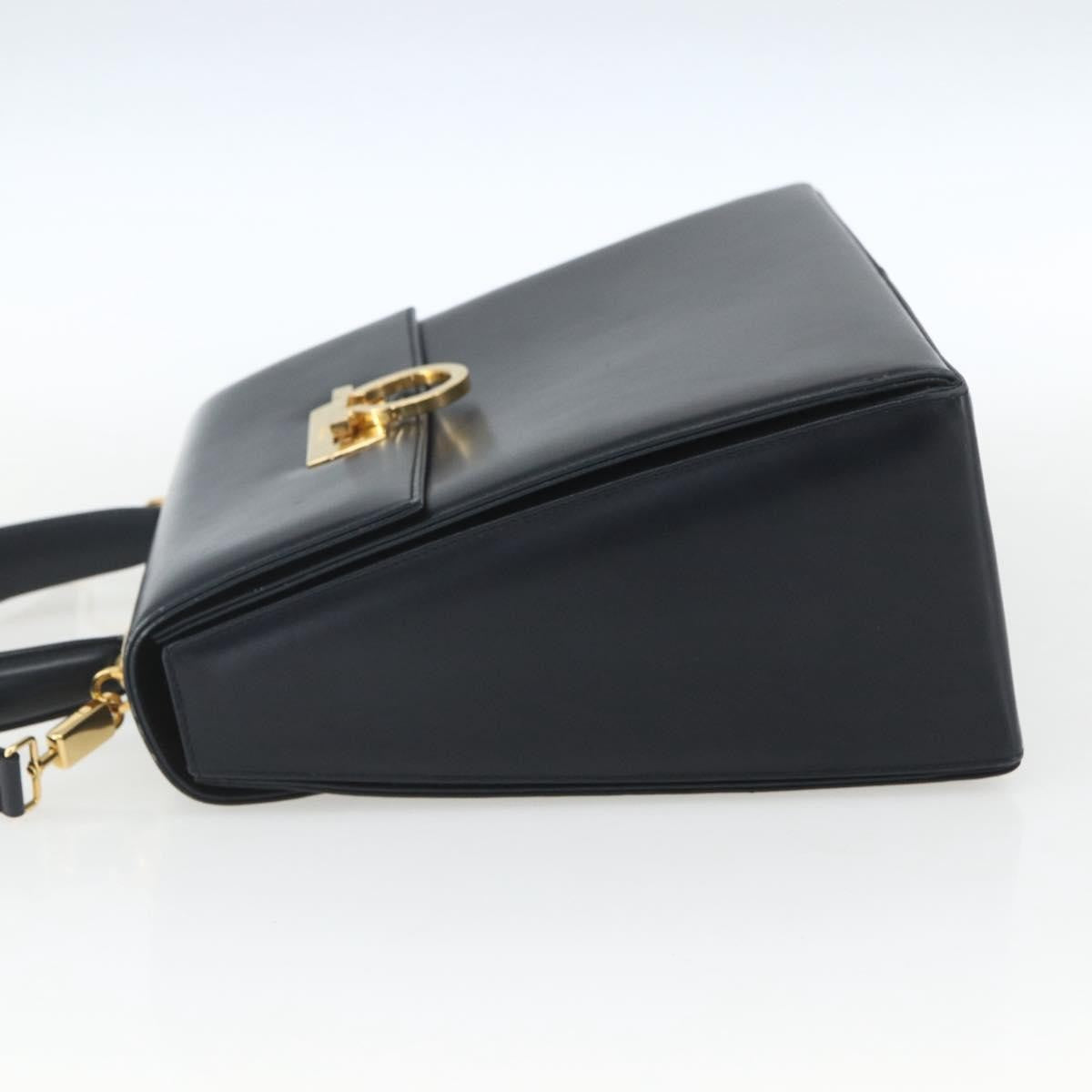 Salvatore Ferragamo Gancini Convertible Top Handle Bag Leather Navy Leather Handbag (Authentic  )