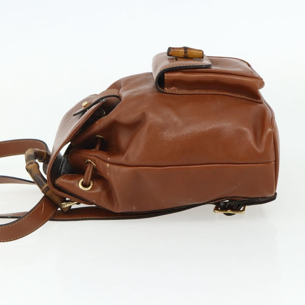 Gucci Vintage Bamboo Backpack Leather Brown Leather Backpack Bag (Authentic  )