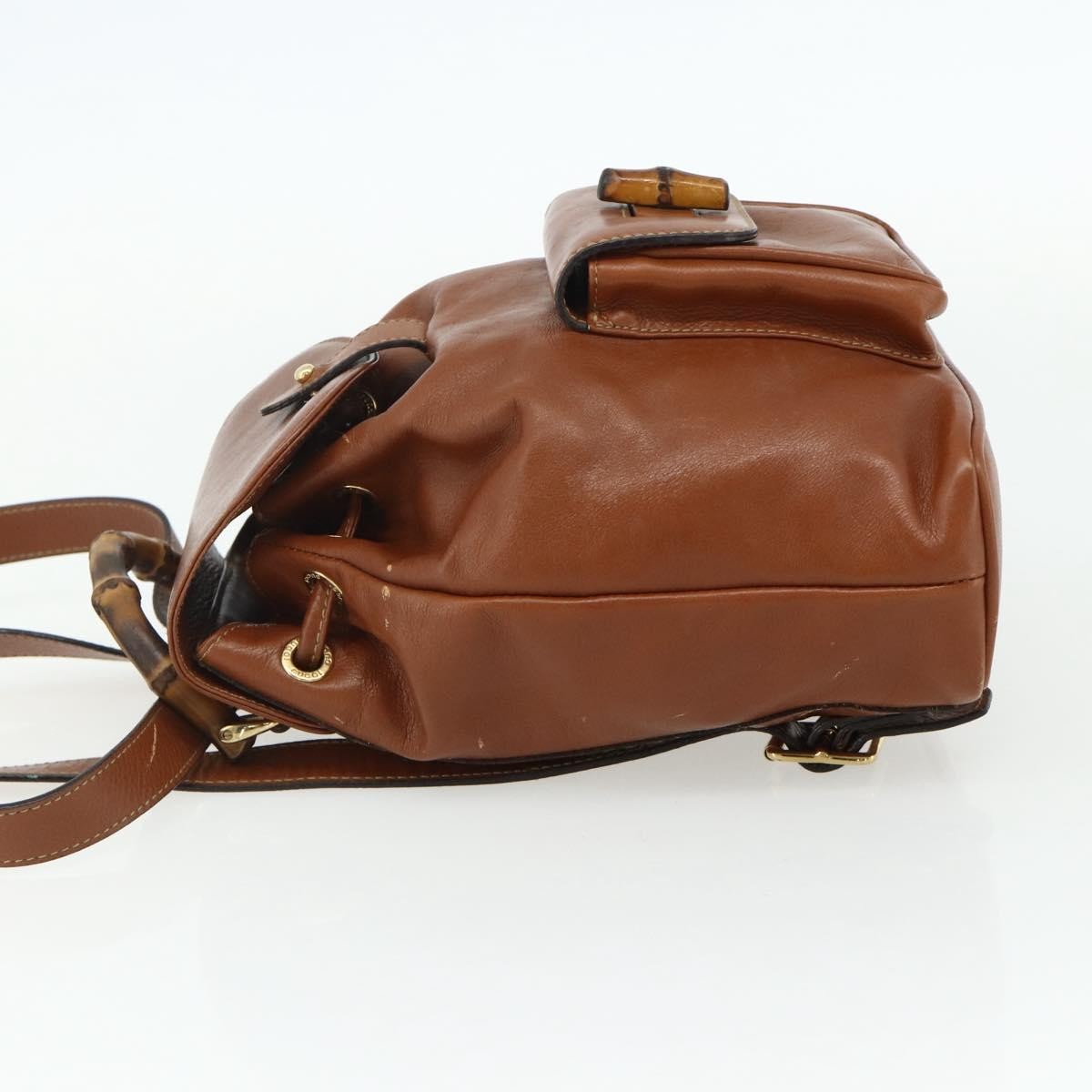 Gucci Vintage Bamboo Backpack Leather Brown Leather Backpack Bag (Authentic  )