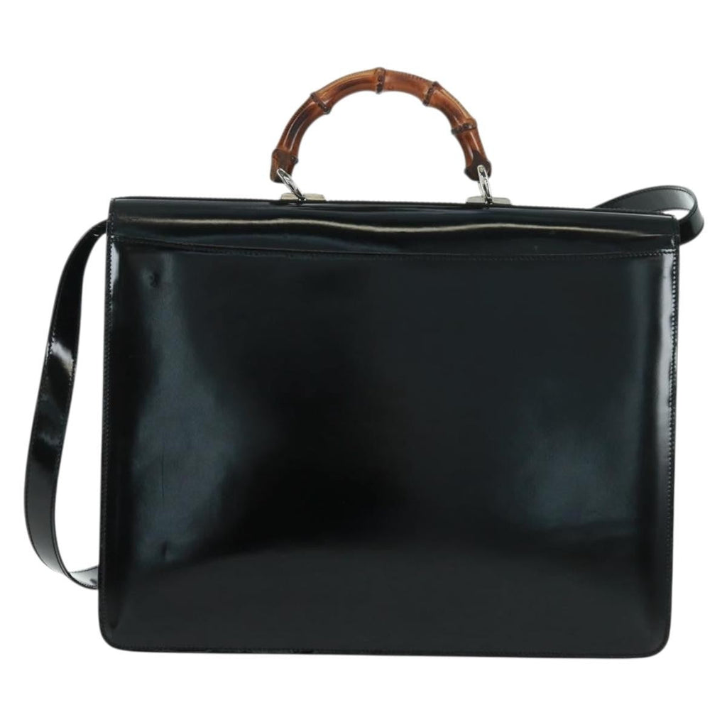Gucci Vintage Bamboo Handle Bag Patent Leather Black Patent_Leather Handbag (Authentic  )