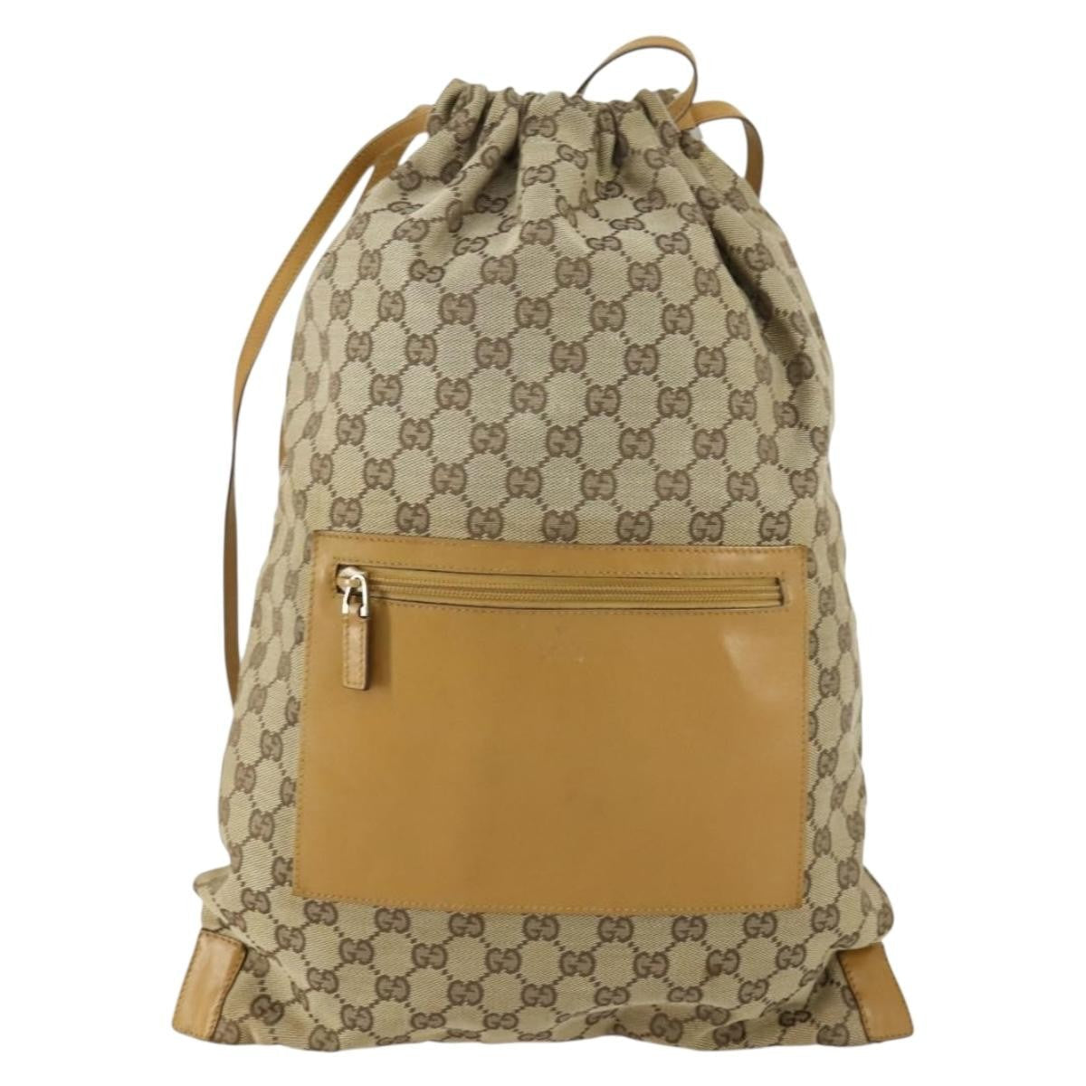 Gucci Drawstring Backpack Gg Canvas Beige Canvas Backpack Bag (Authentic  )