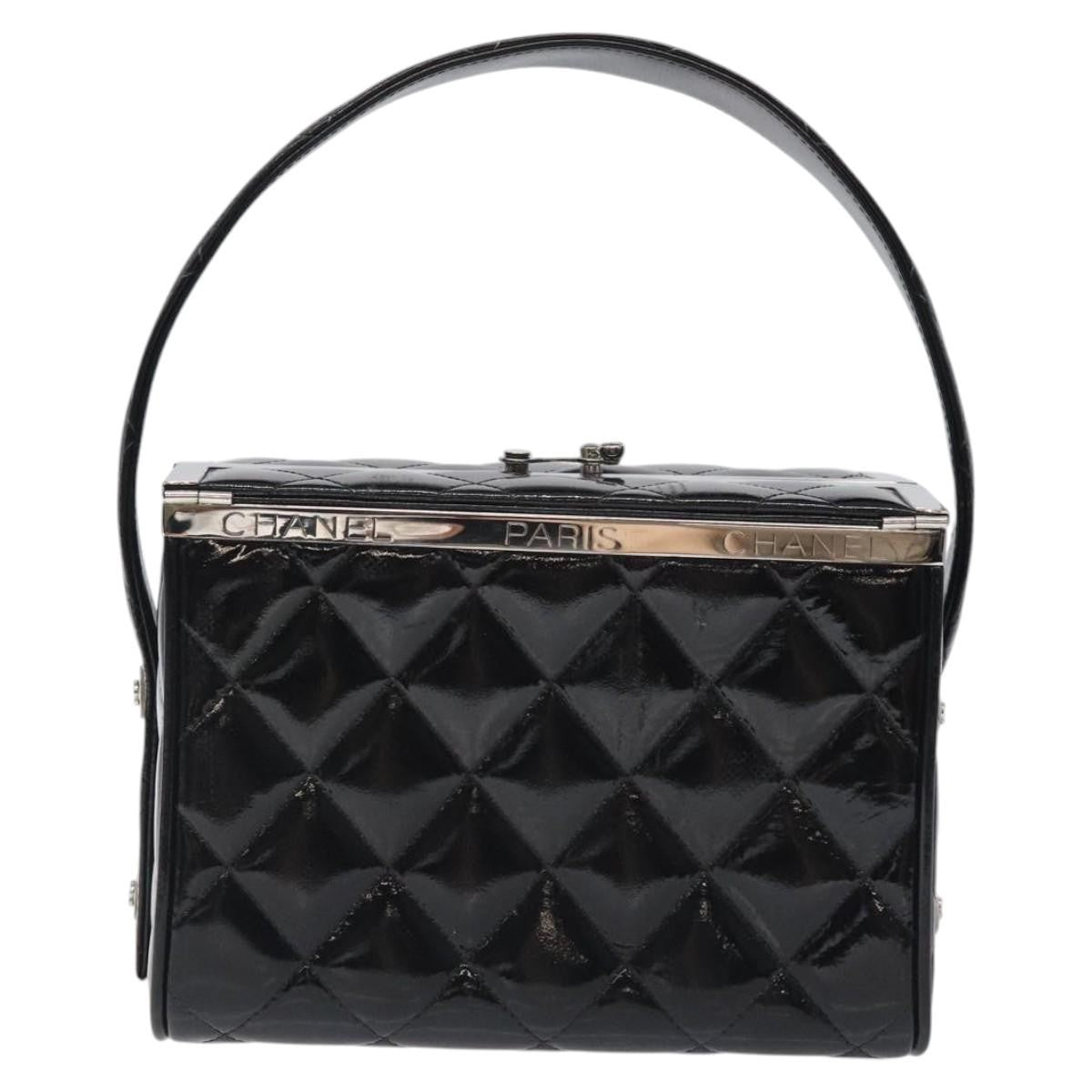 Chanel Vintage Metal Box Bag Quilted Patent Black Patent_Leather Handbag ( )