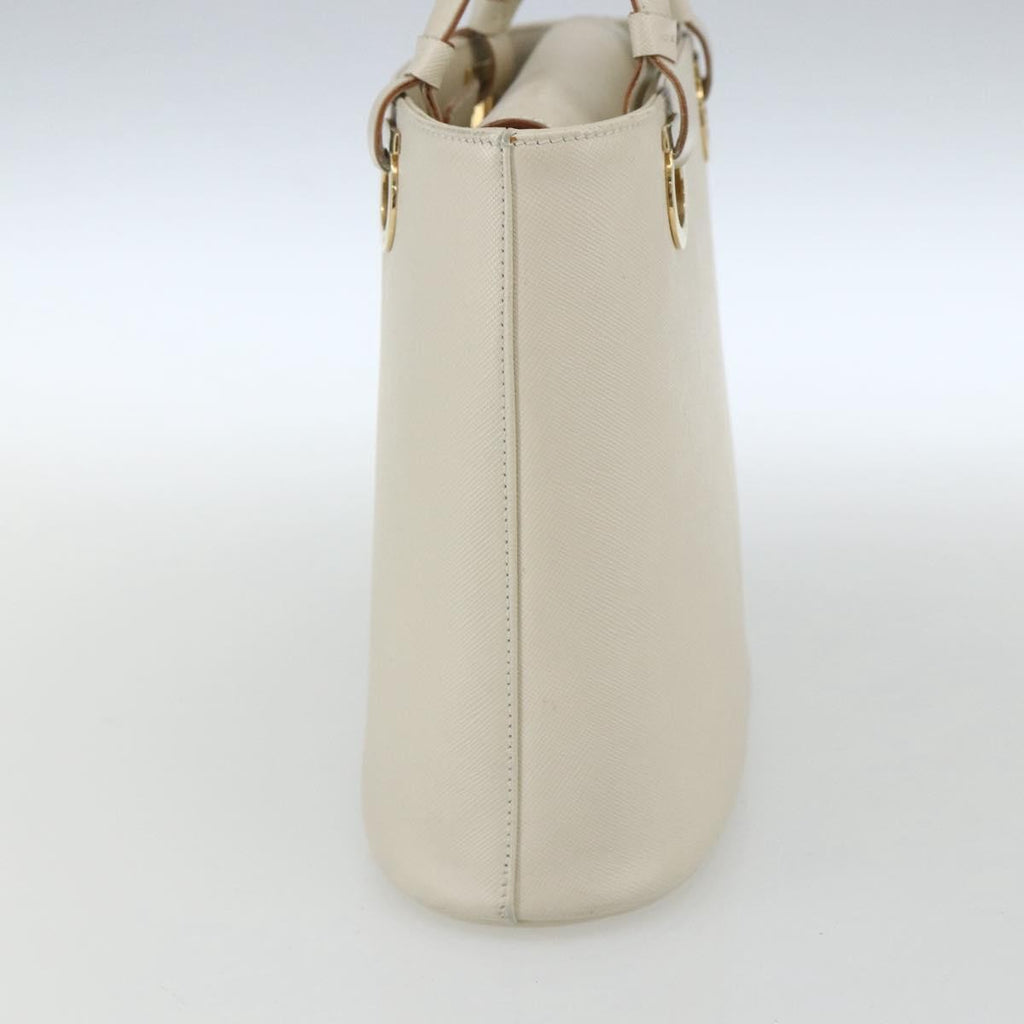Salvatore Ferragamo Gancini Handbag Leather White Leather Handbag (Authentic  )