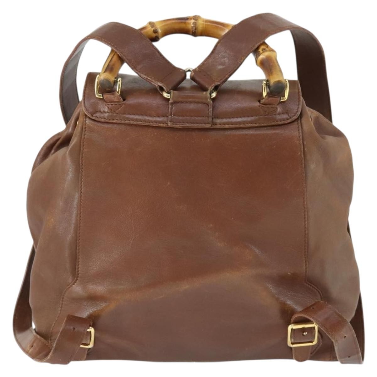 Gucci Vintage Bamboo Backpack Leather Brown Leather Backpack Bag (Authentic  )