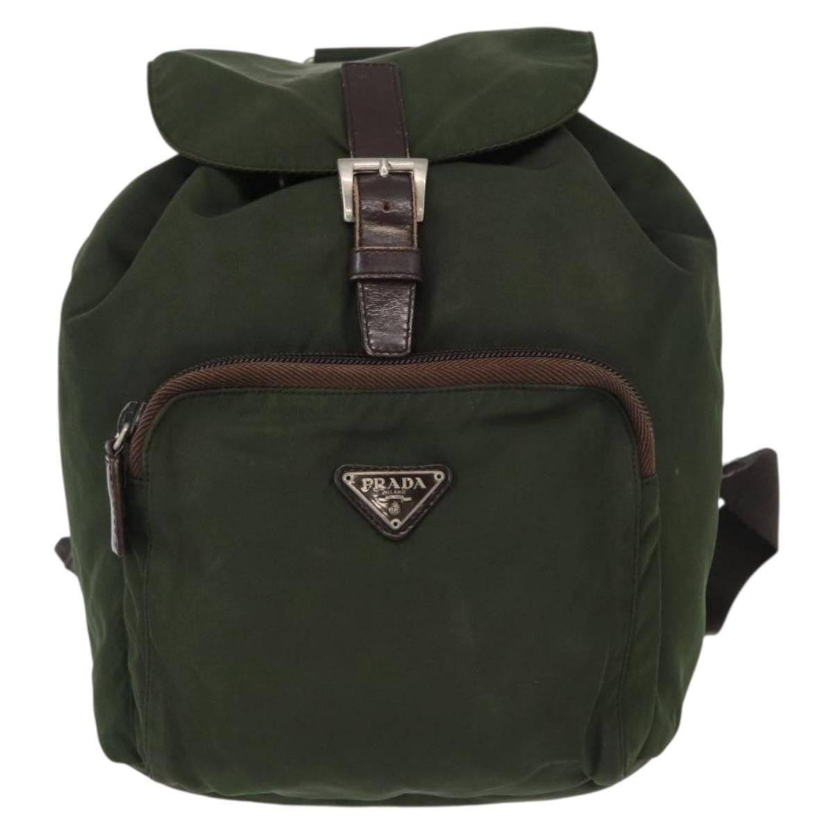 Prada Front Pocket Backpack Tessuto Khaki Nylon Backpack Bag (Authentic  )