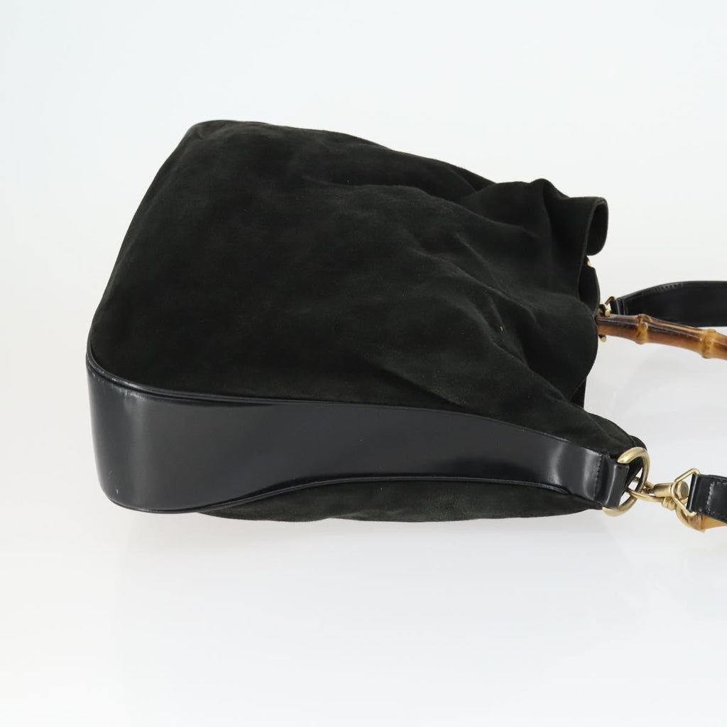 Gucci Vintage Bamboo Hobo Suede Black Suede Handbag (Authentic  )