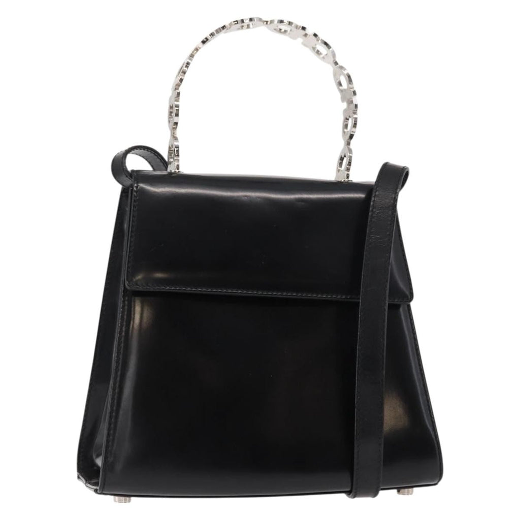 Salvatore Ferragamo Gancini Handbag Leather Black Leather Handbag (Authentic  )