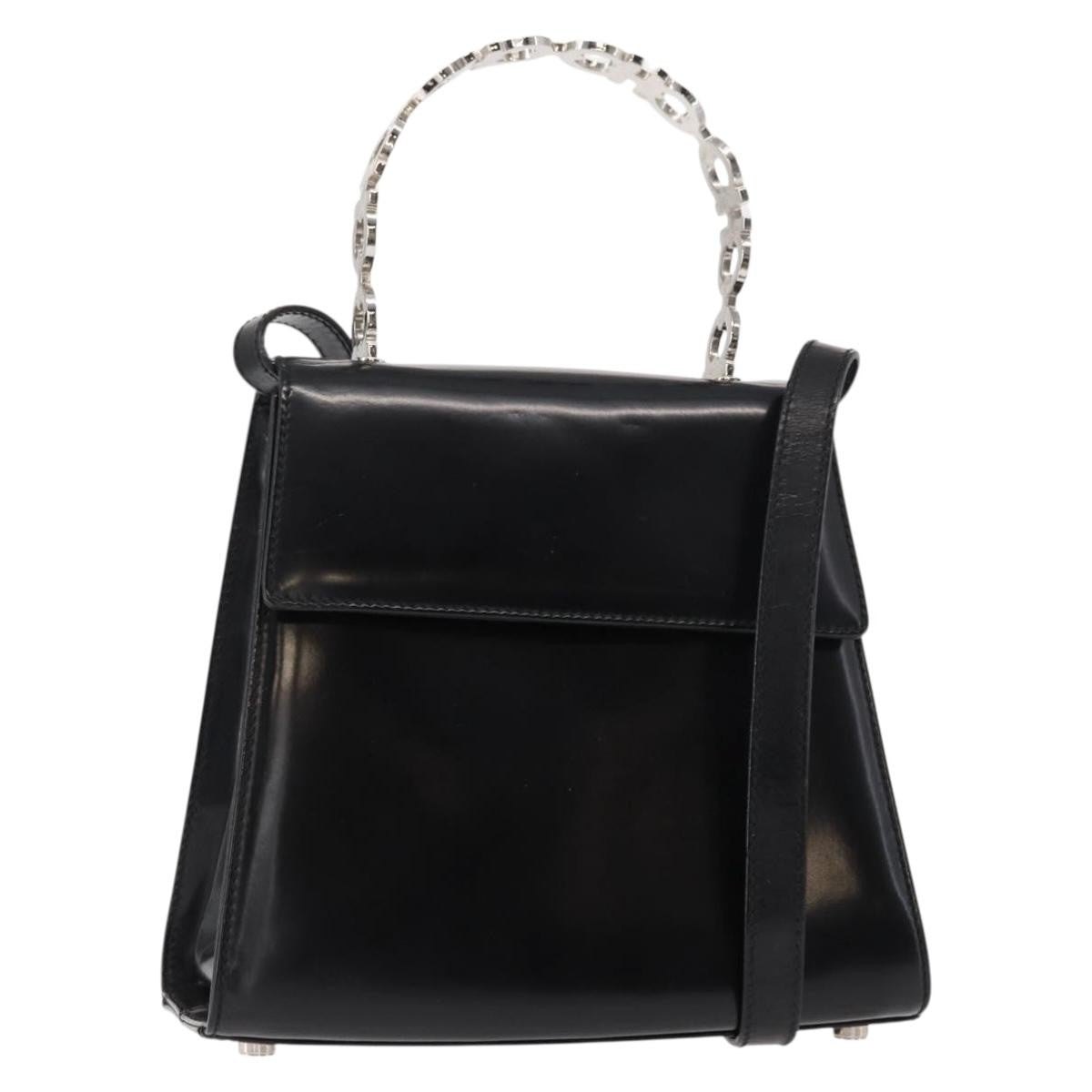 Salvatore Ferragamo Gancini Handbag Leather Black Leather Handbag (Authentic  )
