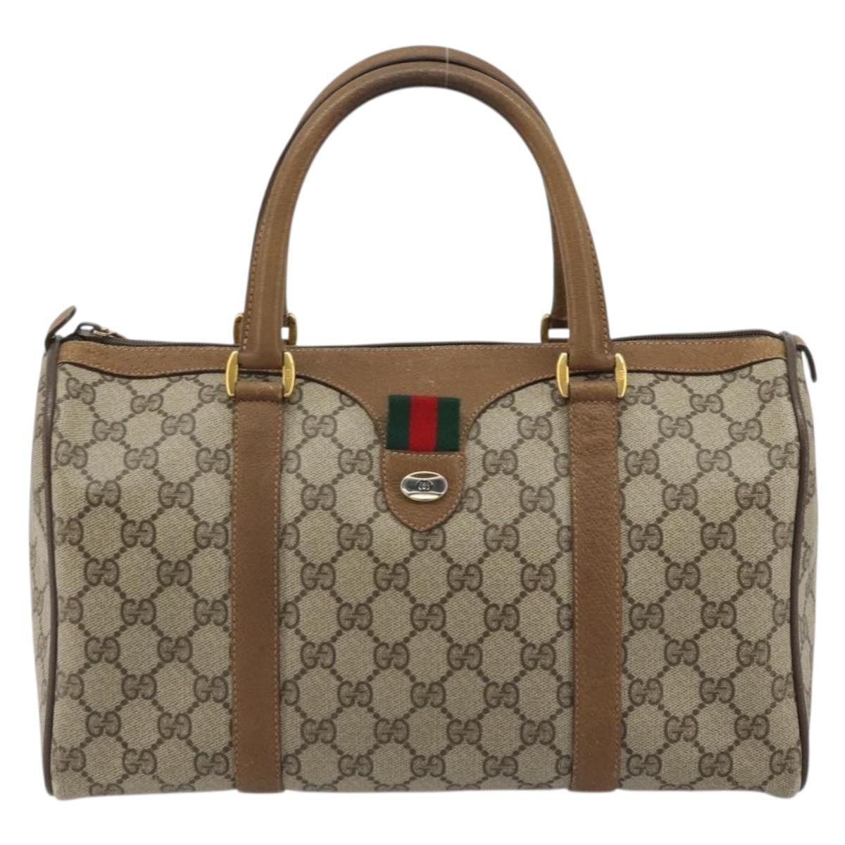 Gucci Vintage Web Sherry Line Handbag Micro Gg Canvas Beige Canvas Handbag (Authentic  )