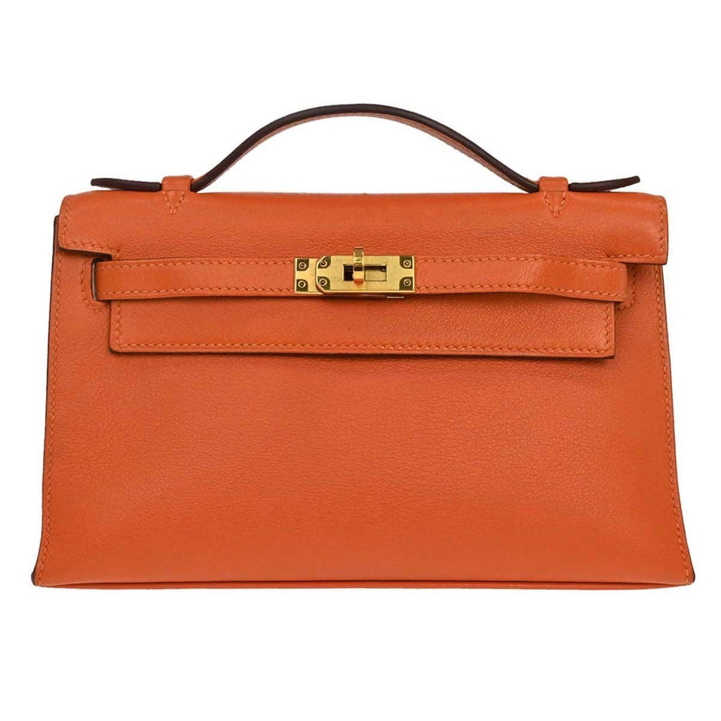 Hermes Kelly Pochette Swift Orange Leather Handbag ( )