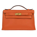 Hermes Kelly Pochette Swift Orange Leather Handbag ( )